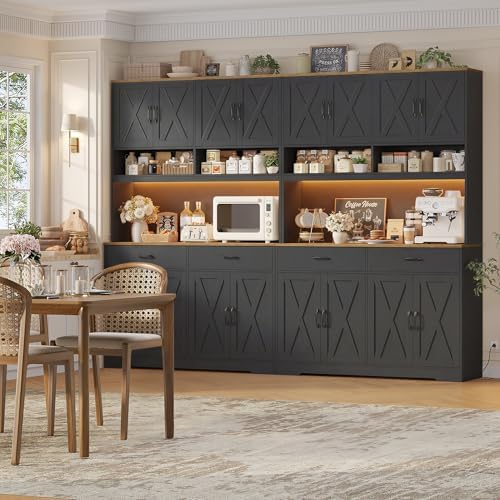 HOSTACK 75" Tall Kitchen Pantry Storage Cabinet, 45" W Hutch Cabine...