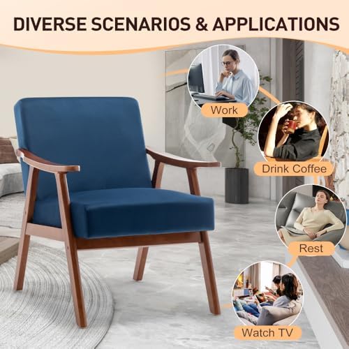 Lispin Mid-Century Modern Chair, Living Room Chair with Solid Wood Frame, Acc...