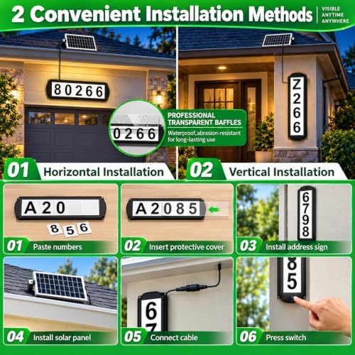 T-SUNUS Solar House Numbers with Separate Panel, IP65 Waterproof Outside