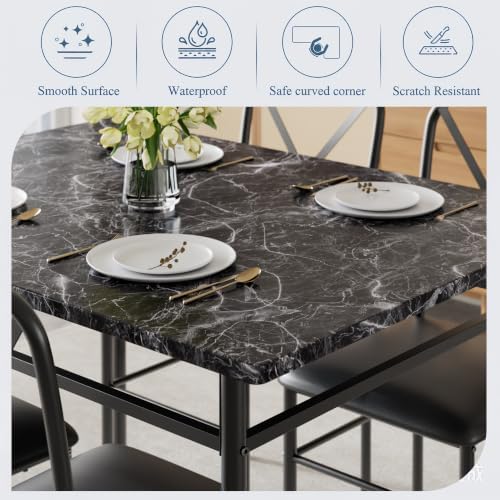 VECELO 5-Piece Dining Table Set for 4 with Upholstered Chairs, Pure Black | F...