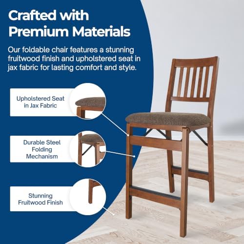 MECO Stakmore Premium Solid Wood Dining Table Folding Counter Stools Set with...