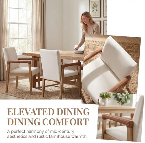 Mid Century Modern Dining Chairs with Arms, Solid Wood Farmhouse Upholstered ...