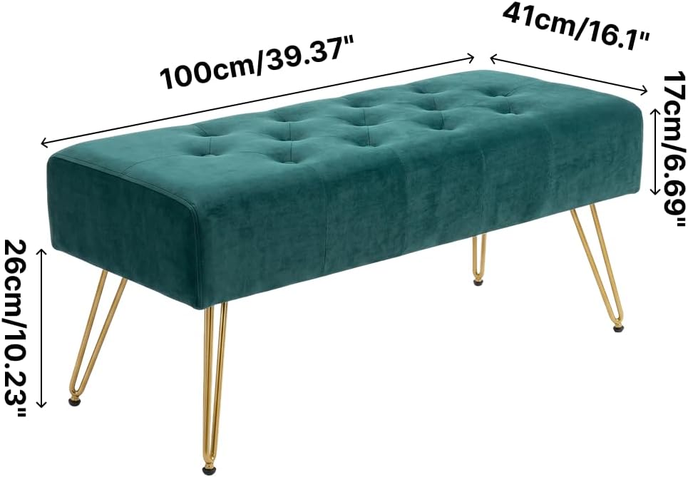 Velvet Button-Tufted Entryway Bench, 39.37" Modern Upholstered Bedroom B...