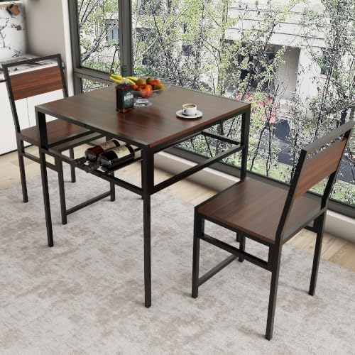 KEIKI 3-Piece Small Dinner Table Set for 2-4 Dinning with Storage, Walnut