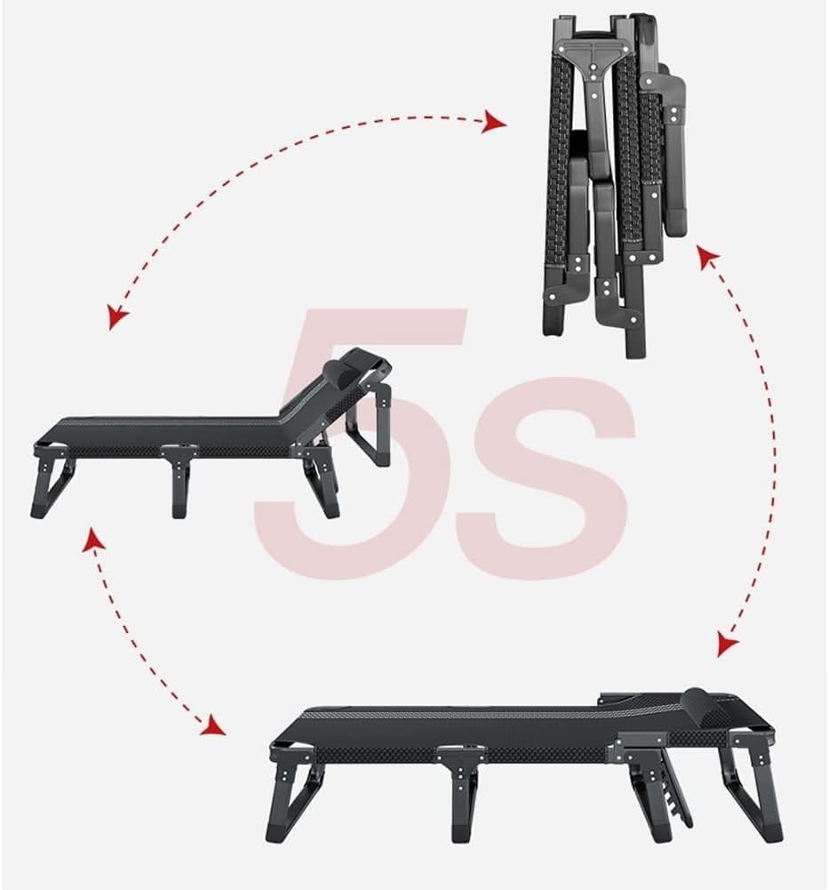 Sleeping Cots for Adults 5-Position Folding Chaise Lounge Chairs Outdoor Portable Indoor Bed Cot Lounge(A+Cushion B)
