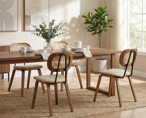 HEAH-YO Modern Dining Chairs Set of 4, Upholstered Faux Leather Dining Room C...