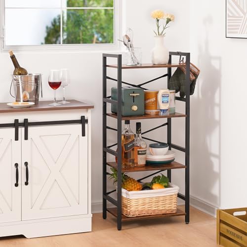 4 Tier Bookshelf, Small Book Shelf, Bookcase with Metal Frame & Wood Shelf