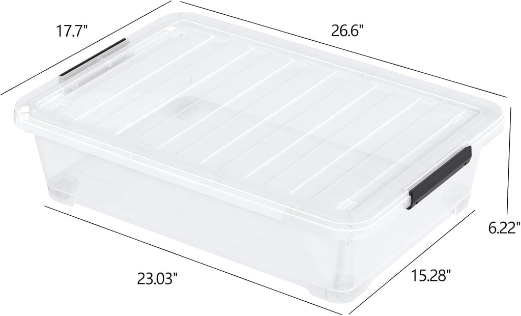 40 Quarts Clear Stackable Underbed Box, Shallow Underbed Bins with Wheels Set of 3