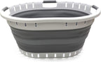 SAMMART 57L (15 Gallons) Collapsible 3-Handled Plastic Laundry Basket - Oval Tub - Portable Washing Tub - Pop up Laundry Hamper (1 pc - Oval, Dark Grey)