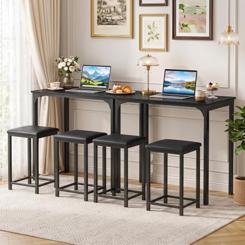 GIANTEX 3-Piece Dining Table Set for 2, Upholstered Stools (Black)