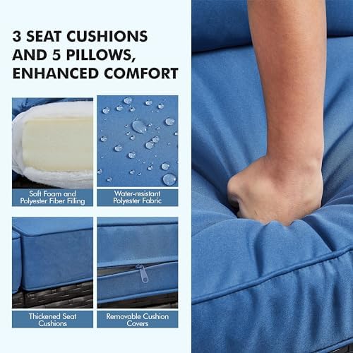 Yaheetech 3-Seat Patio Wicker Sofa, Outdoor Rattan Couch with Furniture Cover...