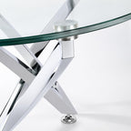 31.5" Round Glass Dining Table for 2-4, Tempered Glass Kitchen Tabletop with Chrome Legs, Clear Modern Small Circle Table for Apartment, Dining Room (Silver)