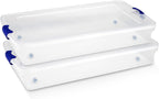 HOMZ 2-Pack Under Bed Storage, Clear Plastic Containers with Lids, 60 Quart, Blue Latch - Stackable Underbed Organizer Bins for Shoes, Bags, Clothes, and Towels