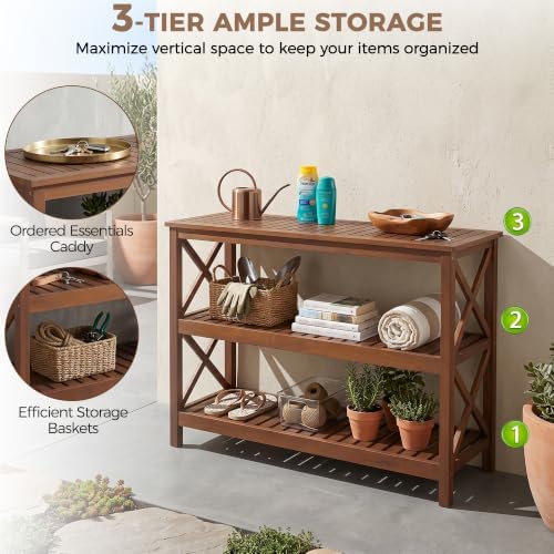 SUPER DEAL 48 in Solid Wood Console Table, 3-Shelf Wooden Outdoor Side Table ...