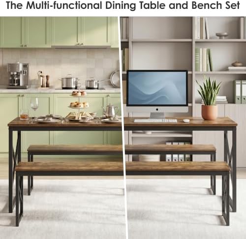 VECELO 43.3" Kitchen Dining Table Set for 4, Heavy-Duty Steel Frame &amp...