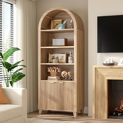 DurayLoly Arched Cabinet, 6-Tier Storage Shelves, Light Oak