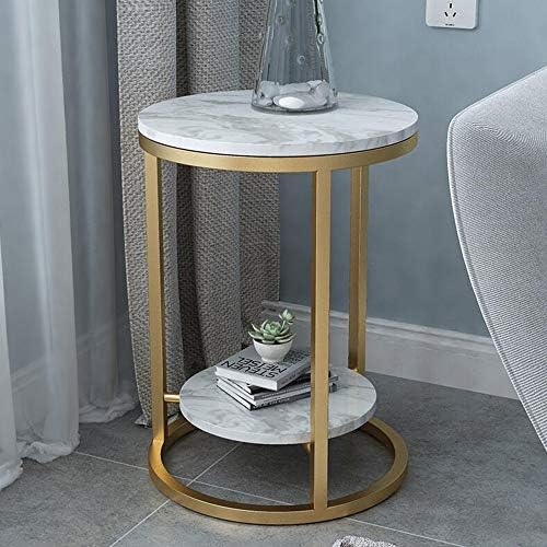 Telephone Table, 2 Layer White Marble Print Side Table,with Gold Metal Frame,...