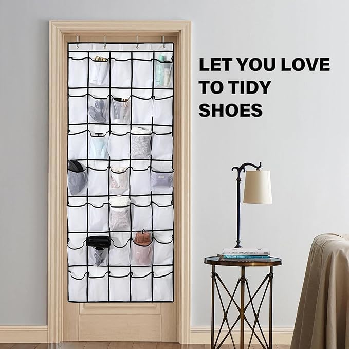 28 Mesh Pockets Hanging Shoe Organizer, Over the Door Shoe Organizer，Closet Storage Holder for Back of Door Storage Holder for Back of Door(Black)
