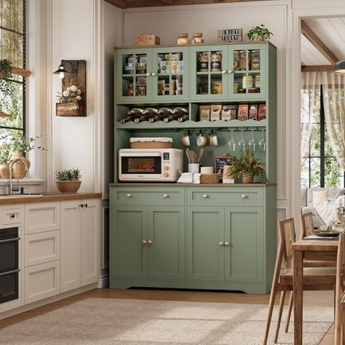HOSTACK 75" Kitchen Pantry Storage Cabinet, Coffee Bar Hutch Cabinet, Green
