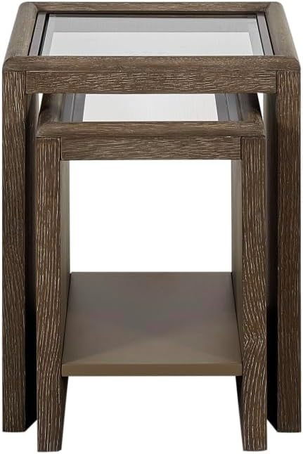 Nesting Tables with Glass Top Cocoa - Brown Solid Wood and MDF | Includes bui...