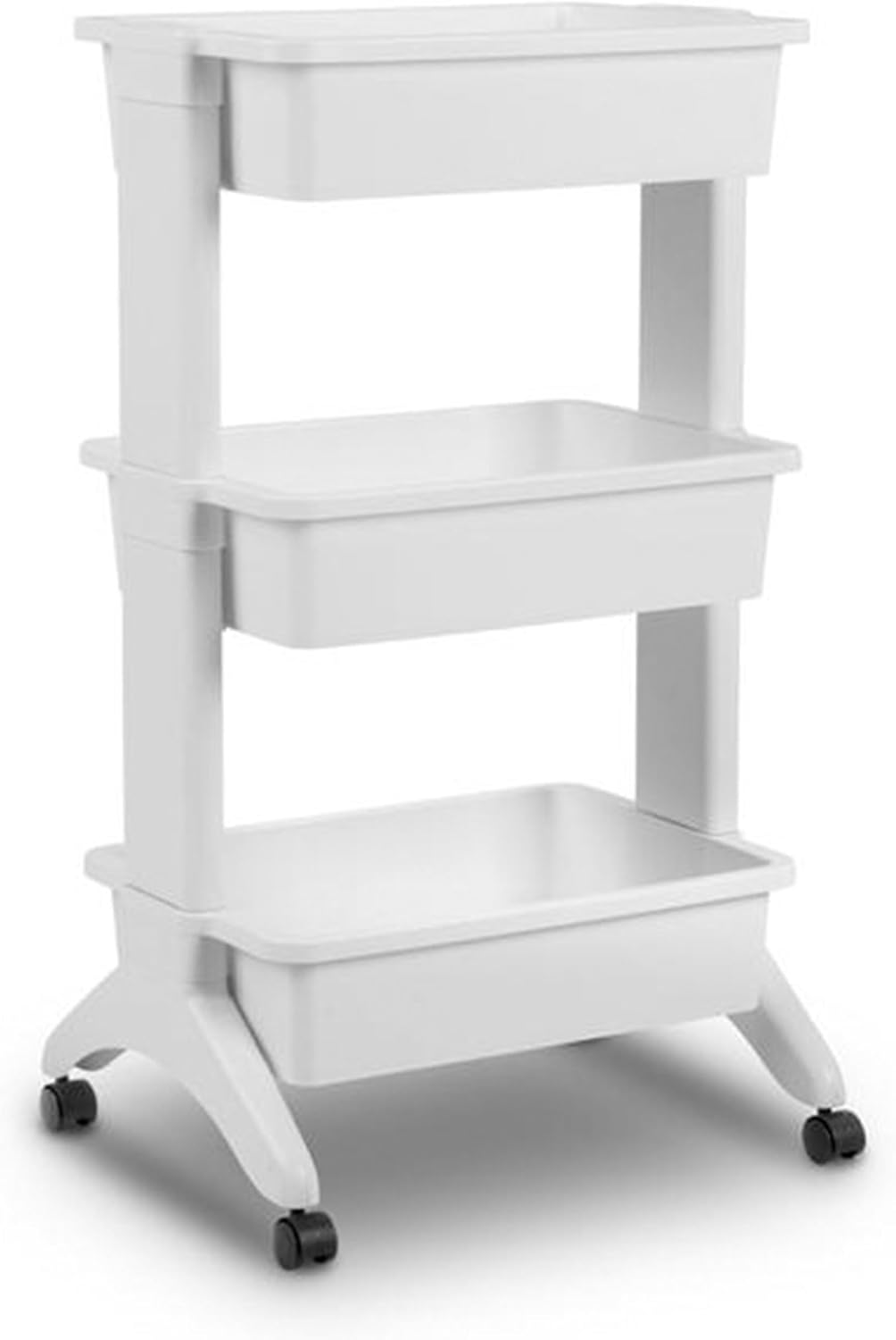 Sterilite 3 Tier Utility Cart Portable Storage Open Bin Organizer with 360 Degree Smooth Rolling Caster Wheels, Supports 10 lb Per Tier, White, 3-Pack