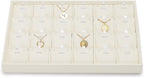Beige Jewelry Necklace Display Tray 24 Grids Pendant Earrings Necklace Organizer Display Showcase Microfiber Jewelry Storage Tray
