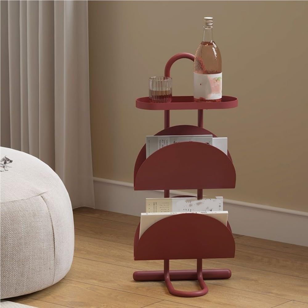 Creative Side Table, Metal Magazine Display Rack, Small Table with Storage, 3...