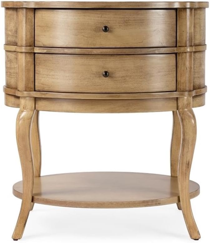 Beaumont Lane Oval 2-Drawer Side Table, Antique Beige Finish, Poplar Hardwood...