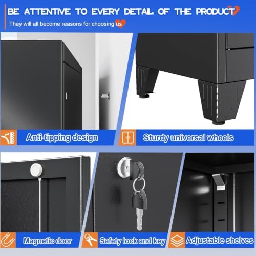 GAIOUS Tall Metal Storage Cabinet with Lock, Freestanding Steel Bookcase