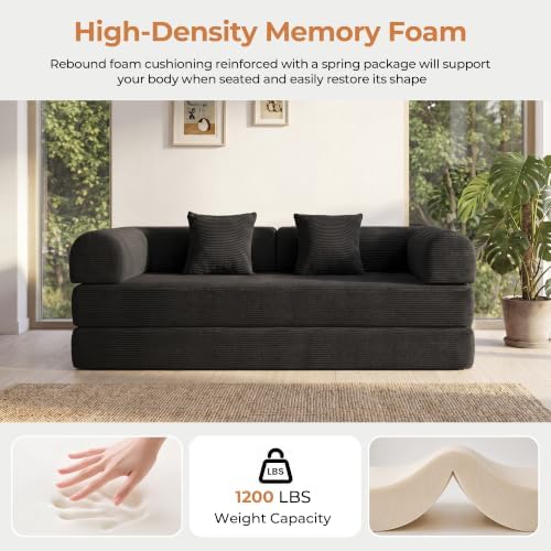 79" Convertible Futon Sofa Bed, Couch for Living Room | Corduroy Lovesea...