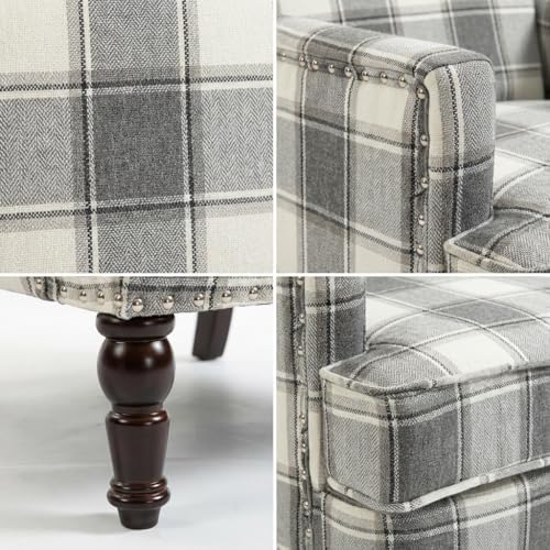 Plaid Accent Chair, Mid-Century Modern Armchair, Upholstered Decorative Readi...