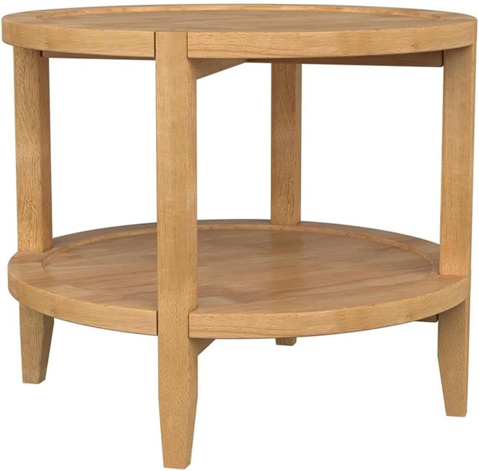Pemberly Row Round Solid Wood End Table, 23.5 in Wide, Maple Brown Finish, As...