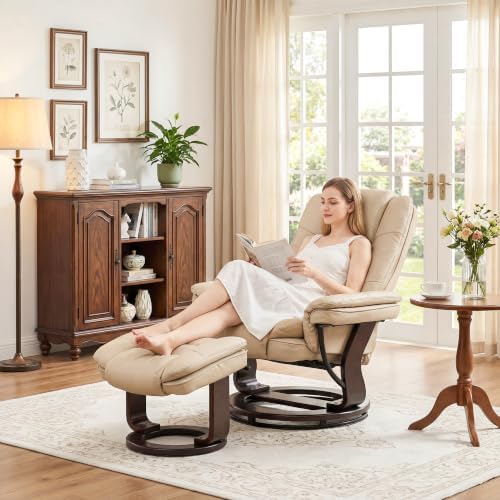 Swivel Recliner Chair with Ottoman Reclining Lounge Sofa Footrest, Set of 1 |...
