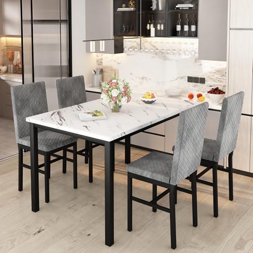 Recaceik Dining Table Set for 4, Kitchen Table and Chairs Set of 4 Modern Fau...
