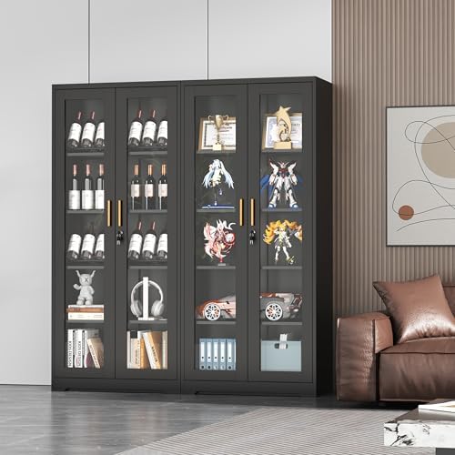 UNICOLY Lockable Display Cabinet with Glass Doors and 4 Adjustable Shelves