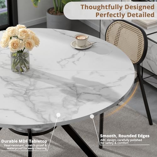 42" Round Dining Table for 2-4, Modern Kitchen Table with Faux Marble Ta...