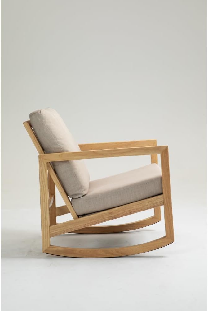 Upholstered Accent Glider Chair,Rubberwood Frame in Natural, Khaki
