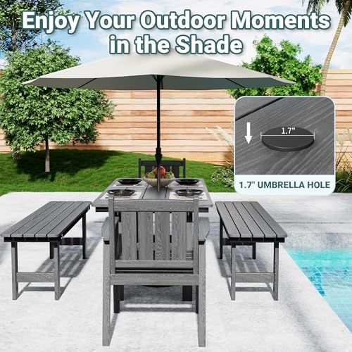 Pamapic Patio Dining Table Set, 5-Piece Outdoor Dining Set for 6, Grey