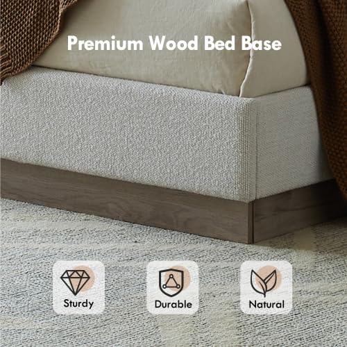 Queen Size Upholstered Bed Frame, 51.1" Tall Headboard Hosford Wingback ...