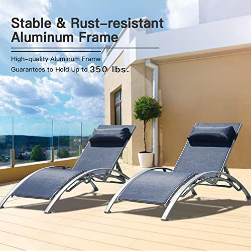 Domi Lounge Chair Set of 3, Aluminum Lounge Chairs for Outside with 5 Adjusta...