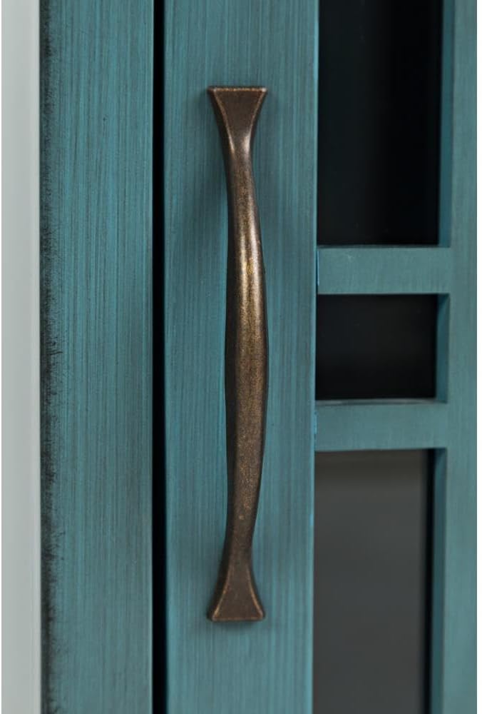 Blue Chairside End Table with USB Charging Ports, Acacia, Glass Construction