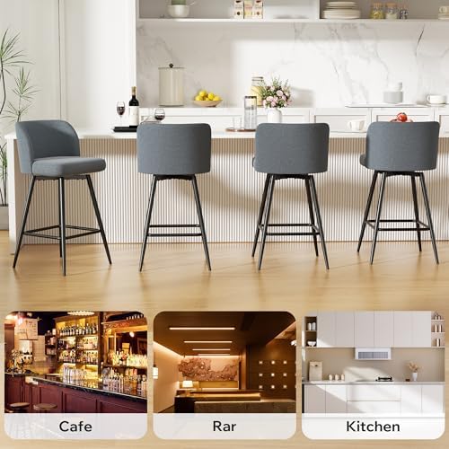 Swivel Bar Stools Set of 2, 26" Counter Height Bar Stools with High Back...