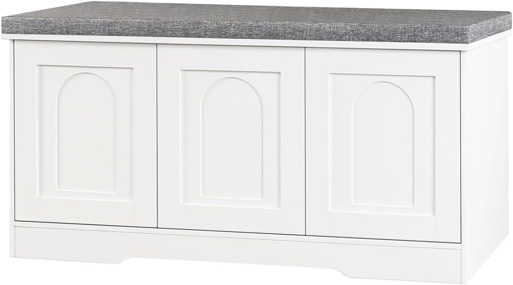 DINZI LVJ Shoe Bench, Entryway Storage Bench with Doors, Cushion, 3-Tier Shoe...