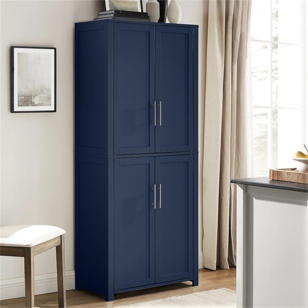 Pemberly Row Traditional Wood Kitchen Storage Pantry, Navy Finish, MDF and Bi...