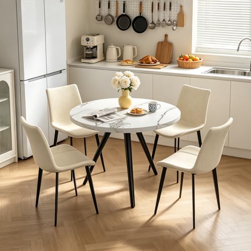 34.6" Round Dining Table Set for 2, Small Dining Room Set, White | Space...