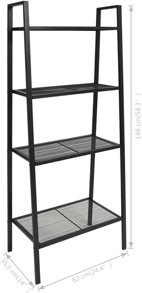 4-Tier Ladder Bookcase, Metal Storage Shelving Unit for Bathroom, Living Room, Office, Industrial Display Rack, Space-Saving Organizing Shelf