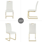 Goujxcy Dining Chairs Set of 2, Modern High Back Kitchen Chairs with Metal Legs and Faux Leather Padded Seat Upholstered Dining Chairs for Dining & Kitchen,Living Room (White&Gold, Set of 2)