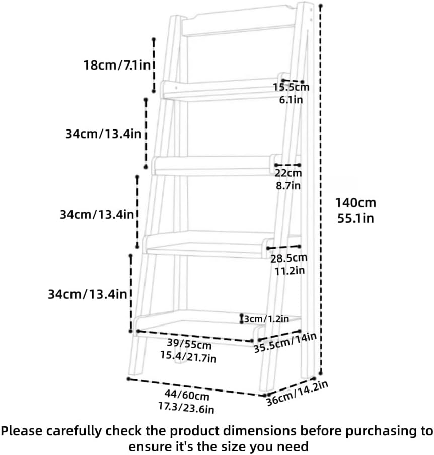 4-Tier Solid Wood Ladder Shelf, Space-Saving Leaning Bookshelf | Modern Multifunctional Storage Shelves for Living Room, Bedroom and Home Office Organization(Natural,44cm/17.3in)