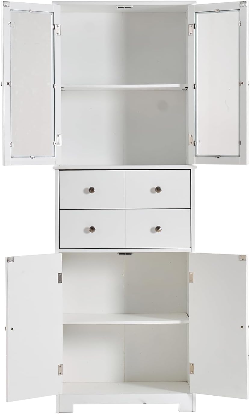 67" Tall White Kitchen Pantry Cabinet with Doors & Drawers - Large S...