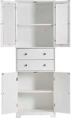 23.6" D*11.8" W*66.9" H Freestanding Kitchen Pantry with 4 Dawers, 2 Shelves, Top French Door & Lower Double Door, Rectangular Storage Cabinet, for Living Room, Dining Room, White